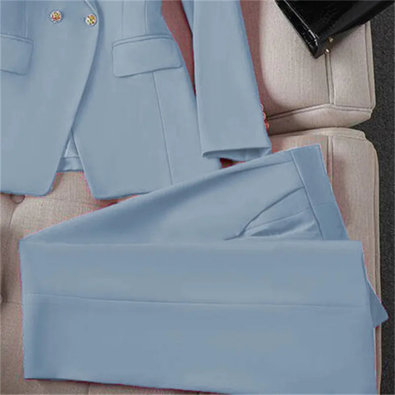 Retro Fashionable Women's Suiting Jacket And Pants Set Casual Design Spring Autumn Korean Style Slim Fit Commute Ready