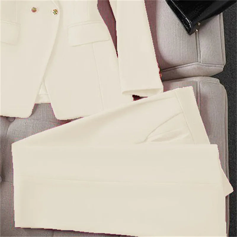 Retro Fashionable Women's Suiting Jacket And Pants Set Casual Design Spring Autumn Korean Style Slim Fit Commute Ready