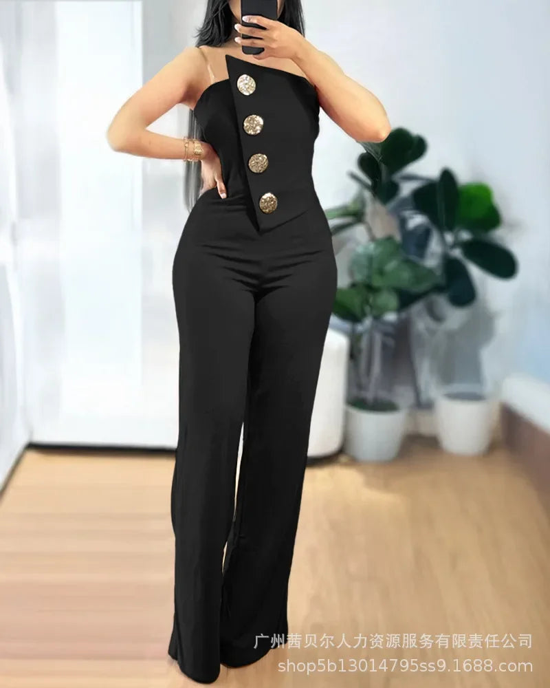 Nuevo Mono sin tirantes con dobladillo irregular, pantalones de pierna ancha