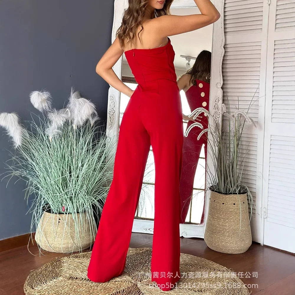 Nuevo Mono sin tirantes con dobladillo irregular, pantalones de pierna ancha