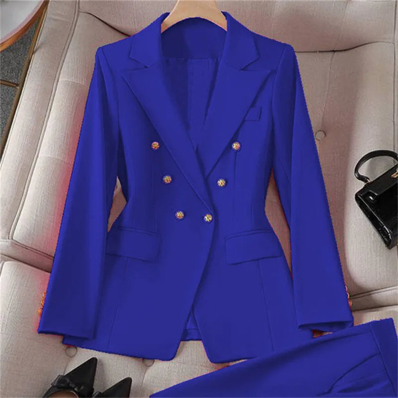 Retro Fashionable Women's Suiting Jacket And Pants Set Casual Design Spring Autumn Korean Style Slim Fit Commute Ready