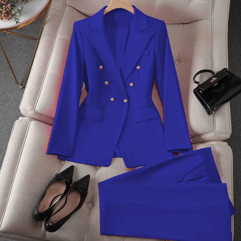 Retro Fashionable Women's Suiting Jacket And Pants Set Casual Design Spring Autumn Korean Style Slim Fit Commute Ready