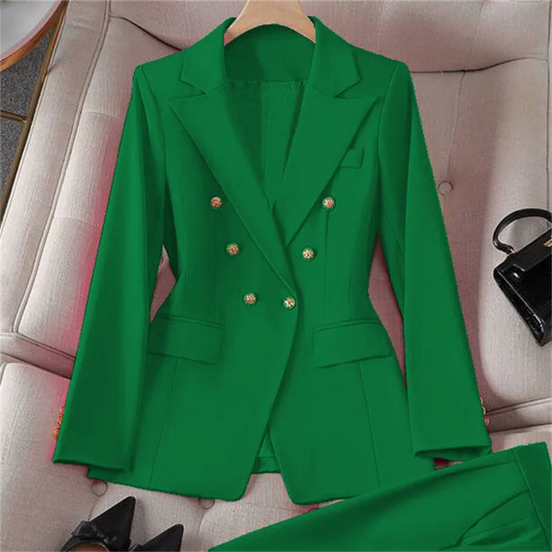 Retro Fashionable Women's Suiting Jacket And Pants Set Casual Design Spring Autumn Korean Style Slim Fit Commute Ready