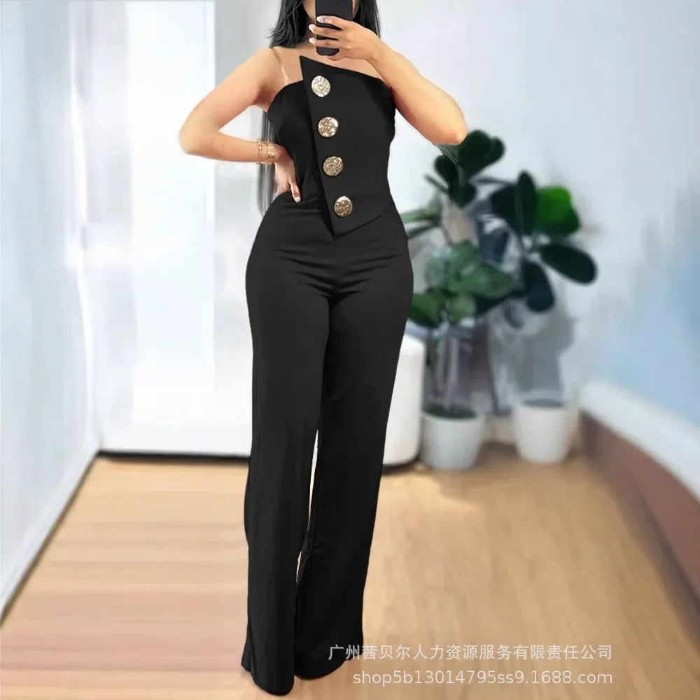 Nuevo Mono sin tirantes con dobladillo irregular, pantalones de pierna ancha