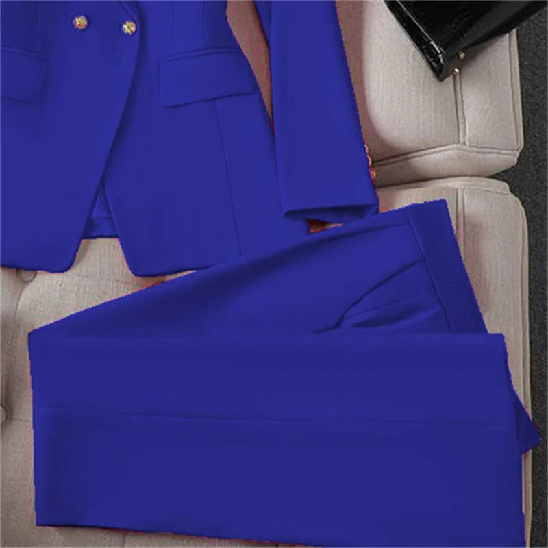 Retro Fashionable Women's Suiting Jacket And Pants Set Casual Design Spring Autumn Korean Style Slim Fit Commute Ready