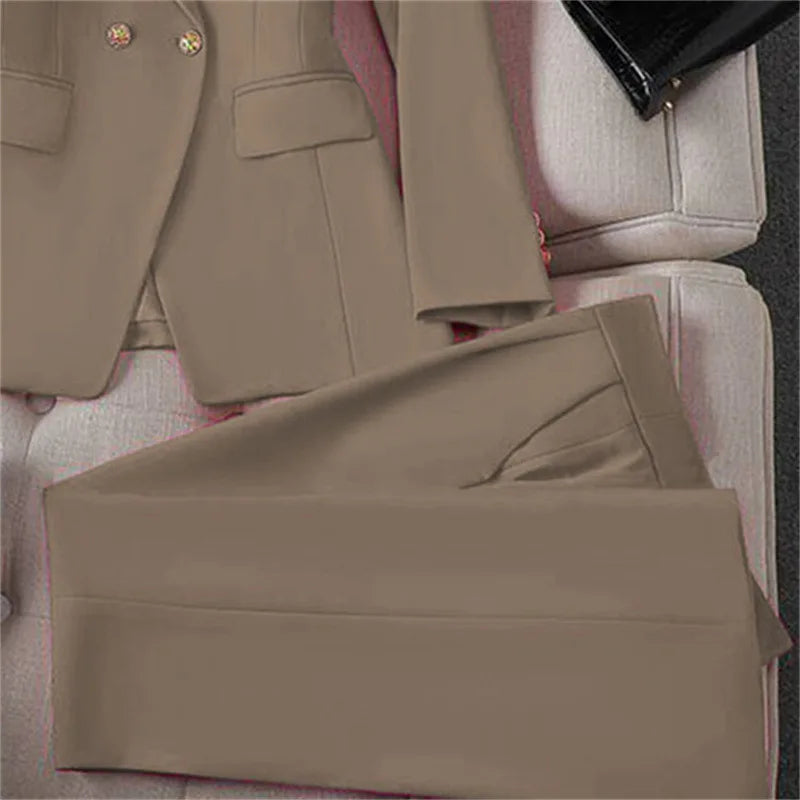 Retro Fashionable Women's Suiting Jacket And Pants Set Casual Design Spring Autumn Korean Style Slim Fit Commute Ready