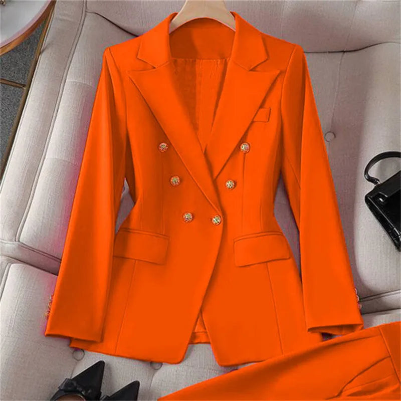 Retro Fashionable Women's Suiting Jacket And Pants Set Casual Design Spring Autumn Korean Style Slim Fit Commute Ready