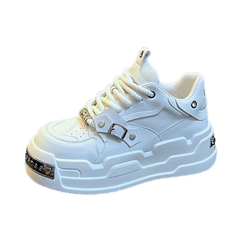 Men's Retro-design Platform Sneakers, Suitable for All Seasons, New High-end Casual White Sneakers, Non-slip and Comfortable.