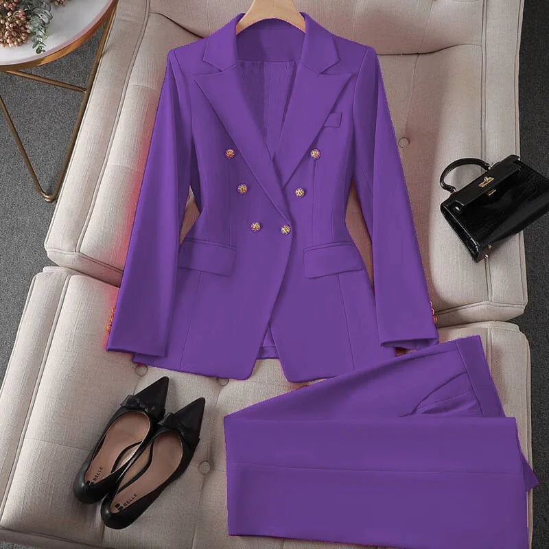 Retro Fashionable Women's Suiting Jacket And Pants Set Casual Design Spring Autumn Korean Style Slim Fit Commute Ready
