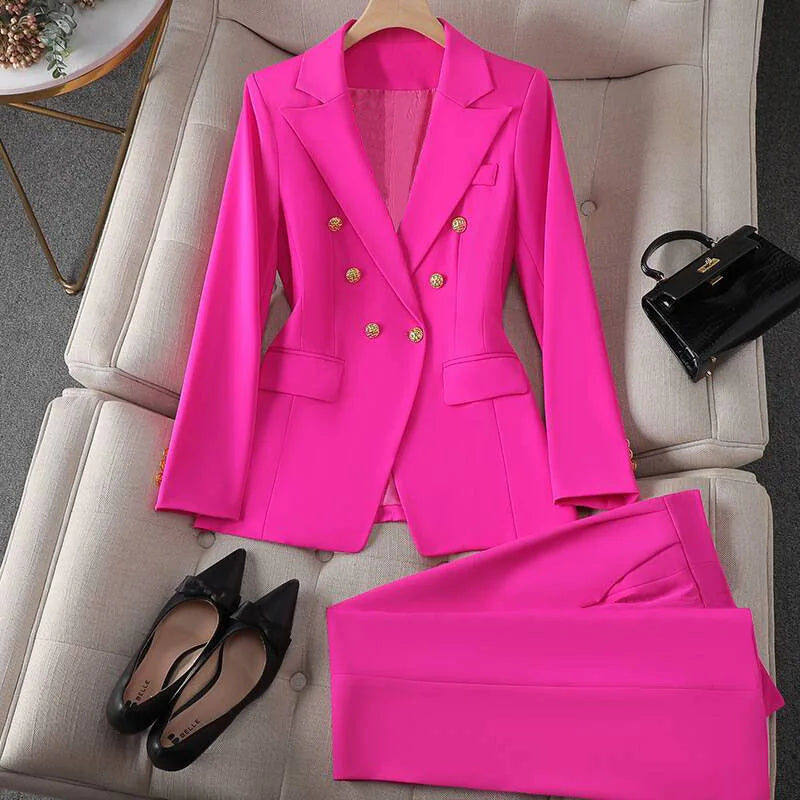 Retro Fashionable Women's Suiting Jacket And Pants Set Casual Design Spring Autumn Korean Style Slim Fit Commute Ready