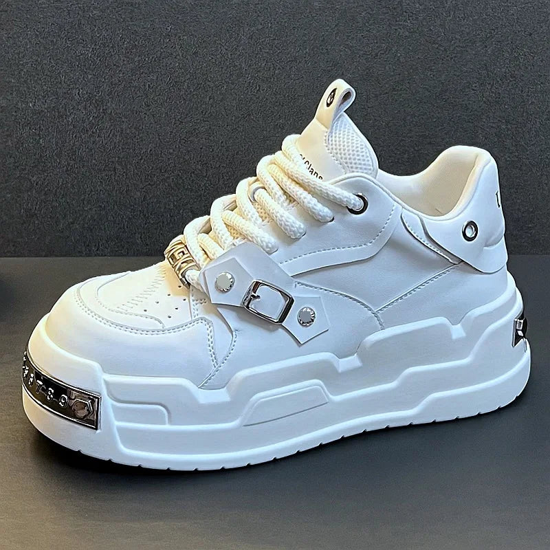 Men's Retro-design Platform Sneakers, Suitable for All Seasons, New High-end Casual White Sneakers, Non-slip and Comfortable.