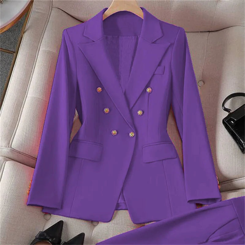 Retro Fashionable Women's Suiting Jacket And Pants Set Casual Design Spring Autumn Korean Style Slim Fit Commute Ready