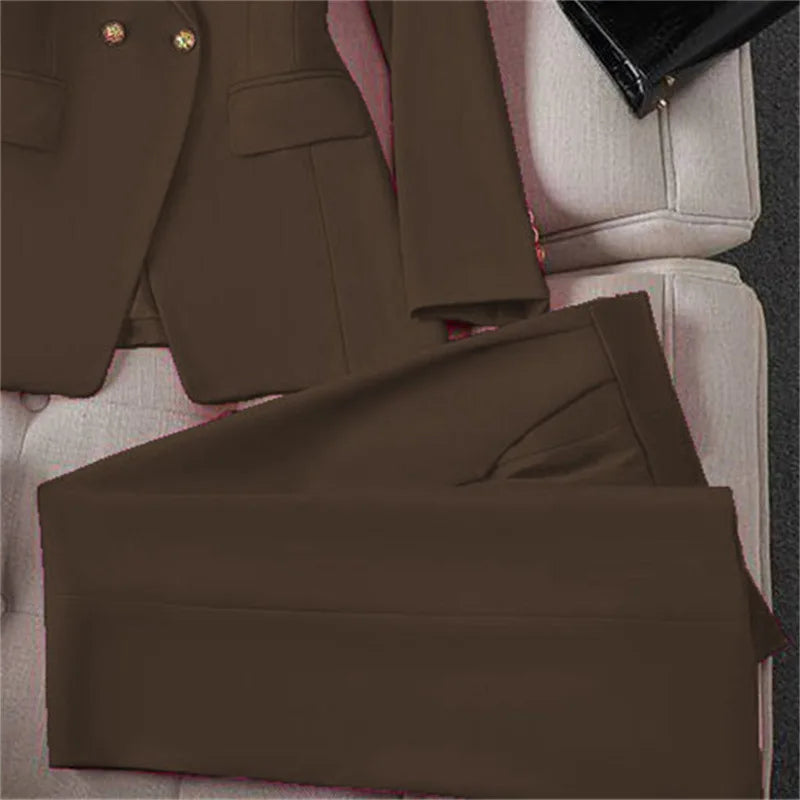 Retro Fashionable Women's Suiting Jacket And Pants Set Casual Design Spring Autumn Korean Style Slim Fit Commute Ready